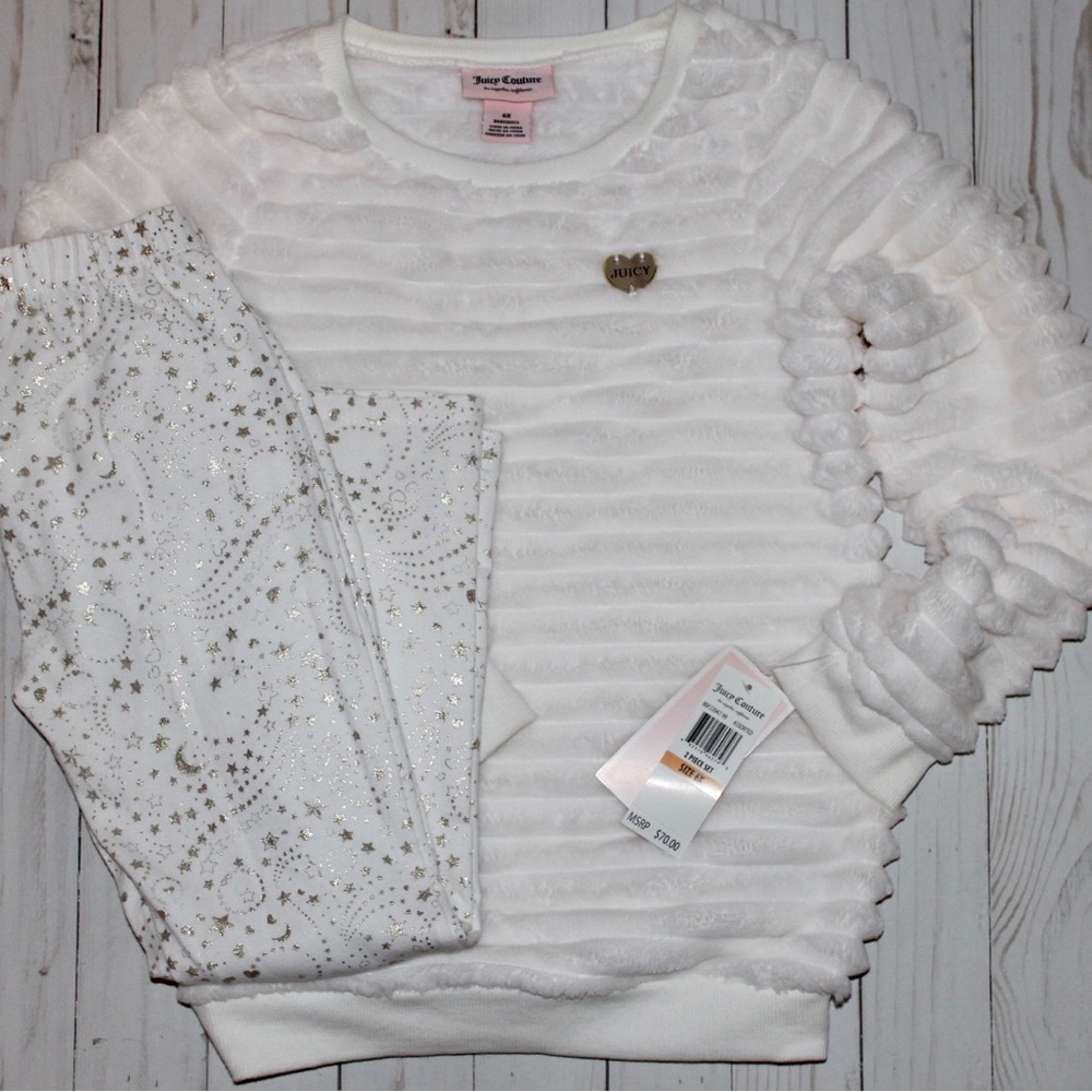 Juicy Couture Girl White Plush Crew with leggings